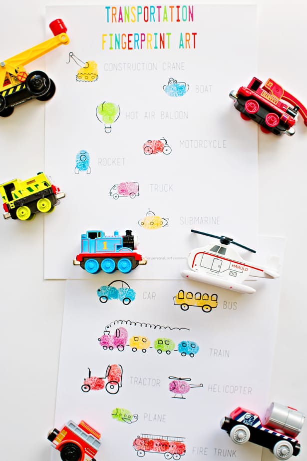 10 AWESOME AND FUN FINGERPRINT ART PROJECTS FOR KIDS   Transportation Fingerprint Art Copy(1) 